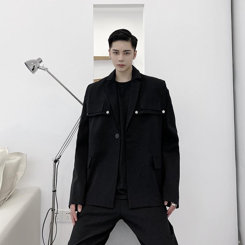 

Male Streetwear Japan Korea Suit Coat Outerwear Stage Fashion Show Clothing Men Shawl Belt Loose Suit Blazers Jacket, 3988
