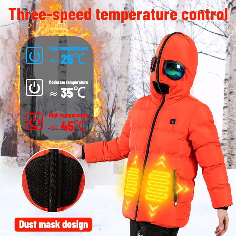 

Children' Winter Warm USB Heating Jacket Smart Thermostat Solid Color Hooded Heated Jacket for Outdoor Fishing Hunting Camping, Blue