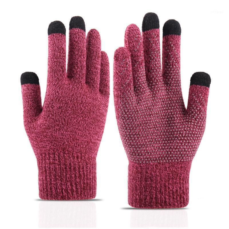 

Five Fingers Gloves Knitted Touch Screen Autumn And Winter Women's Korean-style Non-slip Thickened Velvet Warm Gloves1