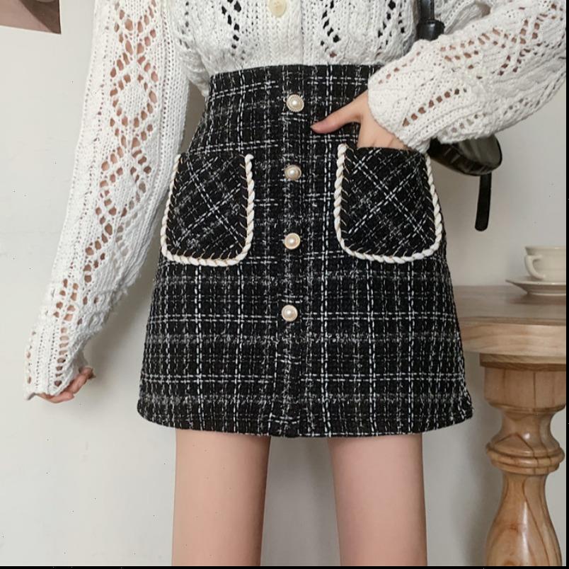 

Autumn Winter New Chic Women Skirts 2020 High Waist A Line Mini Skirt Korean Preppy Style Button Pockets Faldas Mujer, Black