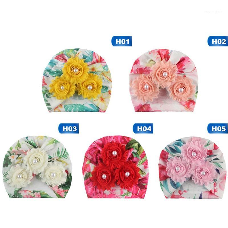 

Autumn Winter Soft Cute Newborn Baby Flower Pearl Design Girls Caps Infant Hat Turban Elastic Cap1, H05