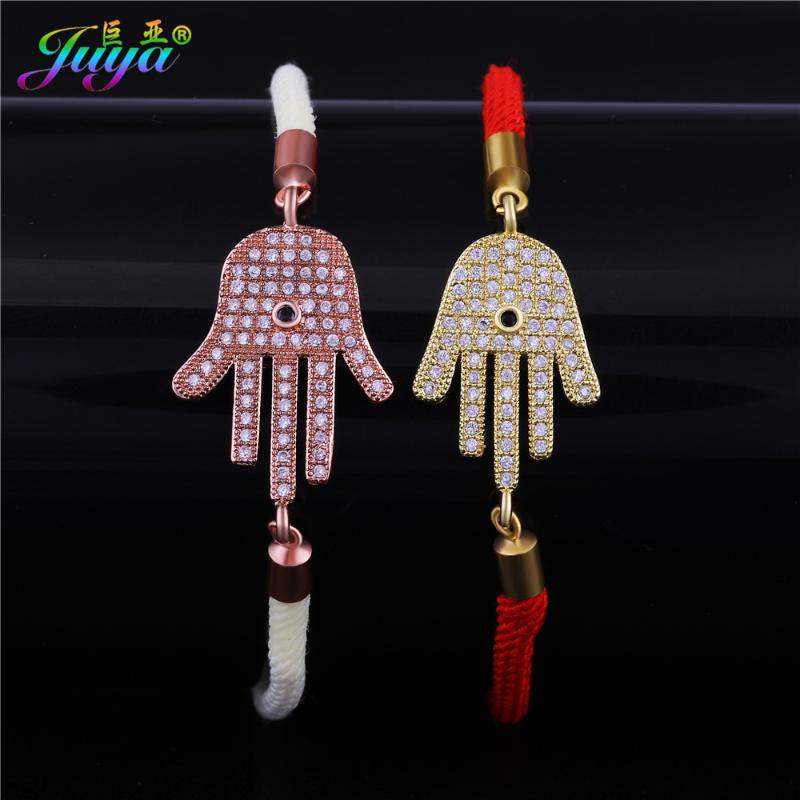 

6 Colors Rope Bracelets Gold/Rose Gold Micro Pave Zircon Hamsa Hand Of Fatima Charm Bracelets For Women Men Jewelry Gift