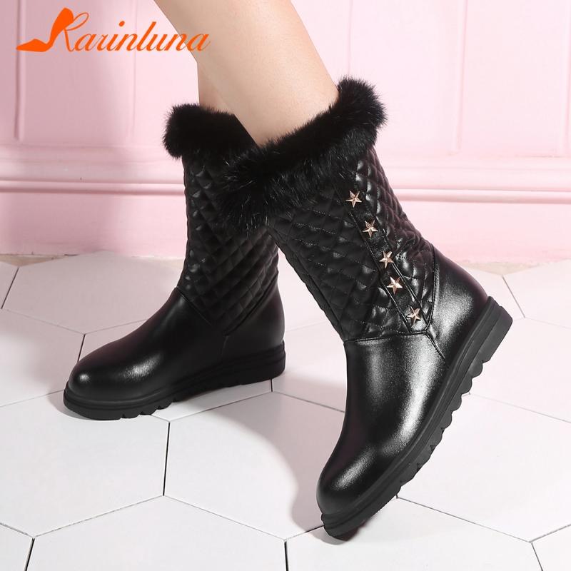 

2021 Dropship On Sale Fashion New shoes women Short Plush Warm Rivet Round Toe Slip-On Flat with Mid-calf Boots, Black
