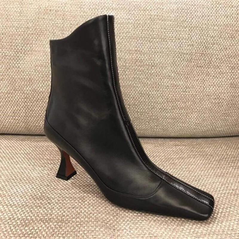 

ankle boots women's new winter shoes genuine leather high heels ankle boots women's Motorcycle botas mujer1, Black