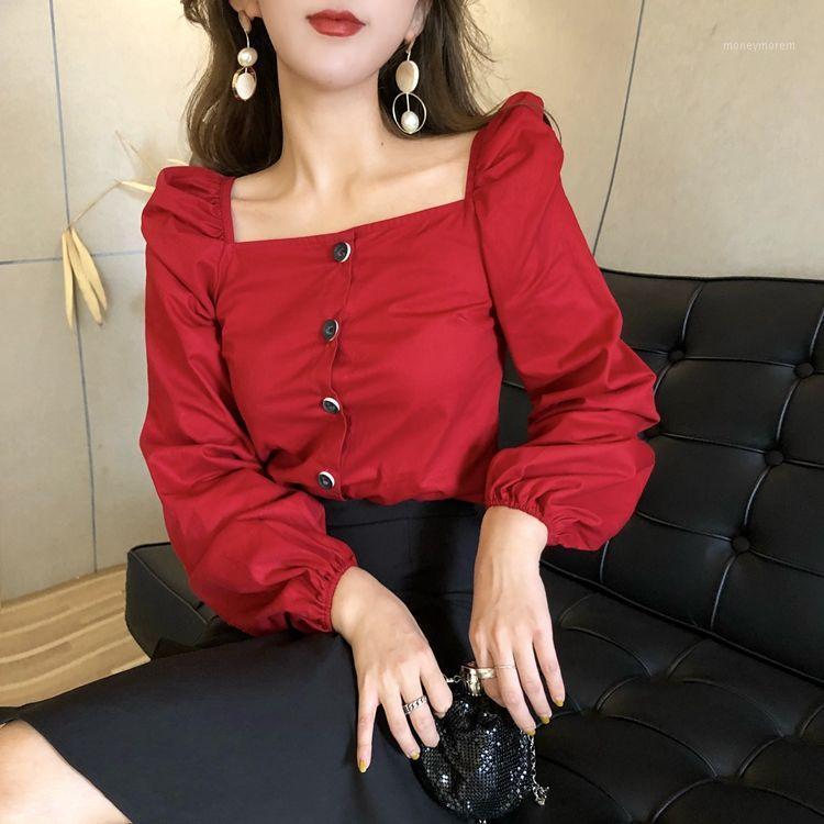 

Herstory 2020 Spring Solid Women Blouses Square Collar Elegant Blusas Mujer Lantern Sleeve Short Shirts Casual Tops1, R1