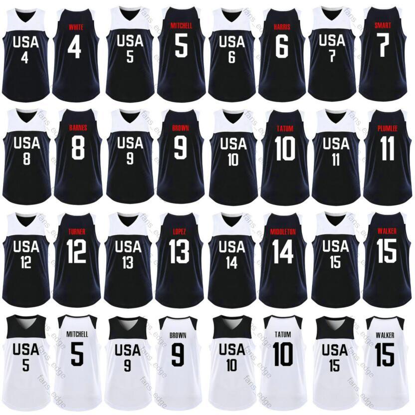 

2019 World Cup USA Team Basketball 4 Derrick White 7 Marcus Smart 8 Harrison Barnes 11 Mason Plumlee 12 Myles Turner 13 Brook Lopez Jersey