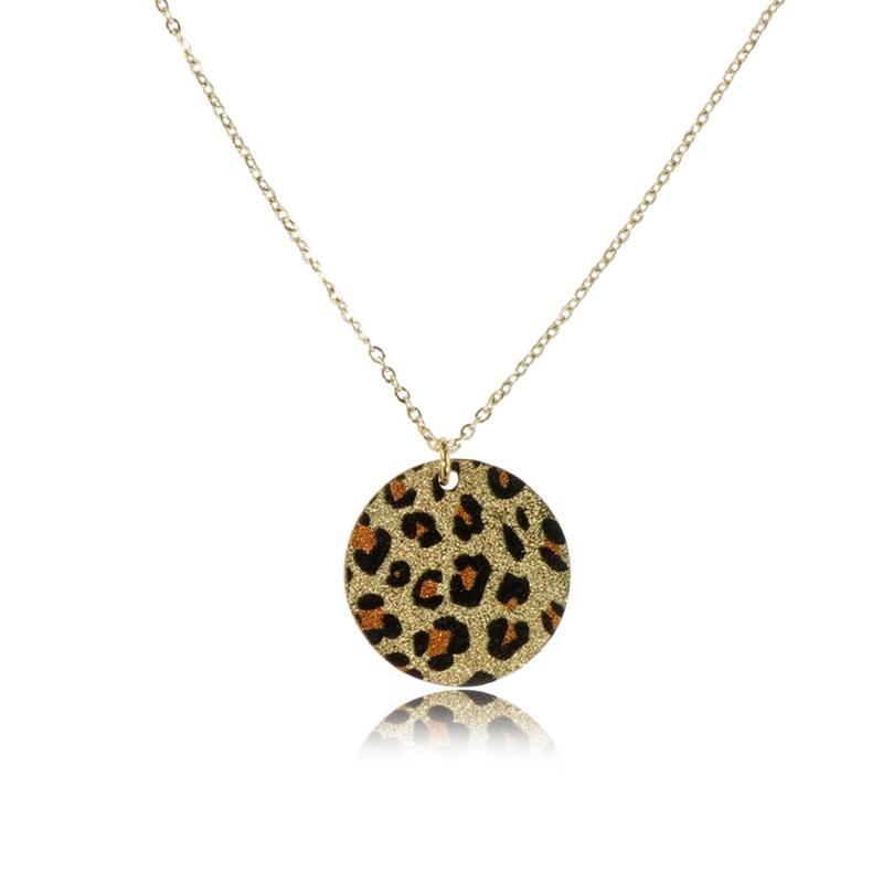 

New personality leopard print disc pendant necklace ladies fashion sweater