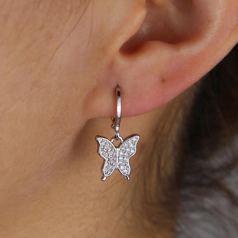 

Trendy Butterfly Earring Charm Vintage Frosted Butterfly Hoop Huggie Earring Gold Silver Color Small Round Hoop Jewelry