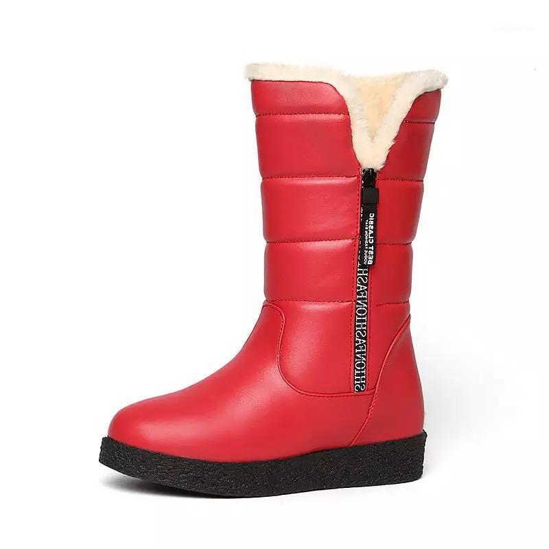 

Vintage Red Thick Velvet Mid-Calf Side Zipper Snow Boots waterproof Non-Slip Patent Leather Boots 2020 Winter Warm Cotton1, Black