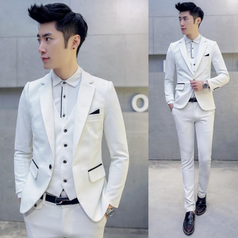 

Jacket+Vest+Pants)Men Slim Fit Suits Big Size -5XL Mens White Wedding Suits With Pants Business Mens Formal Wear Costume Homme