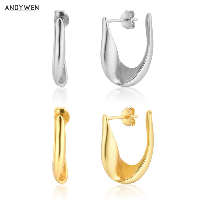 

ANDYWEN 925 Sterling Silver 20mm Women Hoops Piercing Clips Simple Rock Punk Party Luxury Plain Simple Women Jewels Party