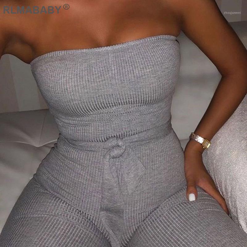 

Women' Jumpsuits & Rompers RLMABABY Strapless Sashes Bandage Sexy Jumpsuit Autumn Winter Bodycon Womens Knitted Cotton Overalls, Black