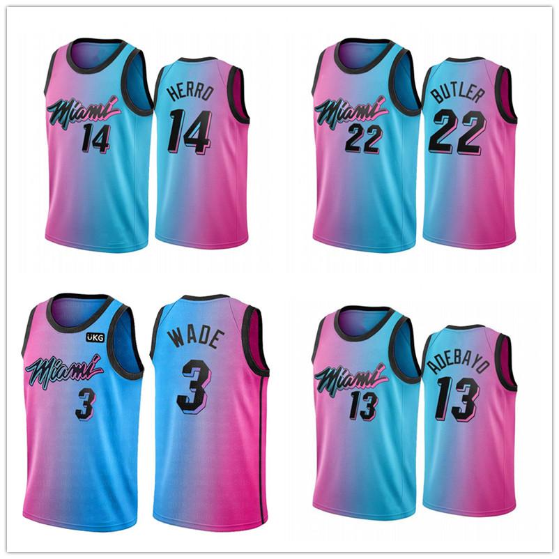

2020 New Mens College Basketball Jersey Jimmy 22 Butler Dwyane 3 Wade 14 Herro Miami Heat Goran Kendrick Pink Blue Shorts Jerseys, Black;red