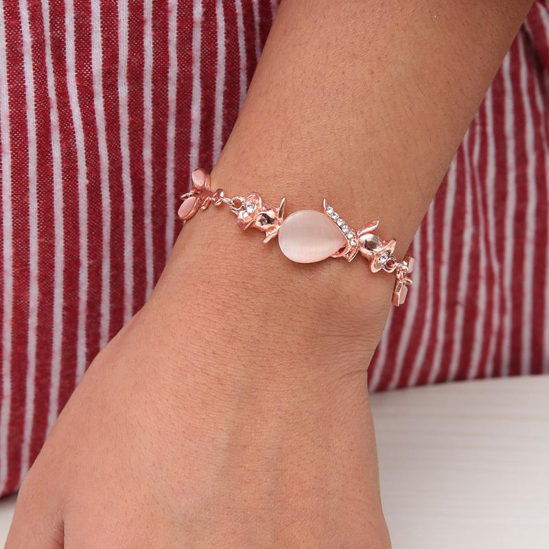 

Ornament Trend Dazzling Stone Leaves Rose Gold Bracelet Female Jewerly Women Bracelet Gift