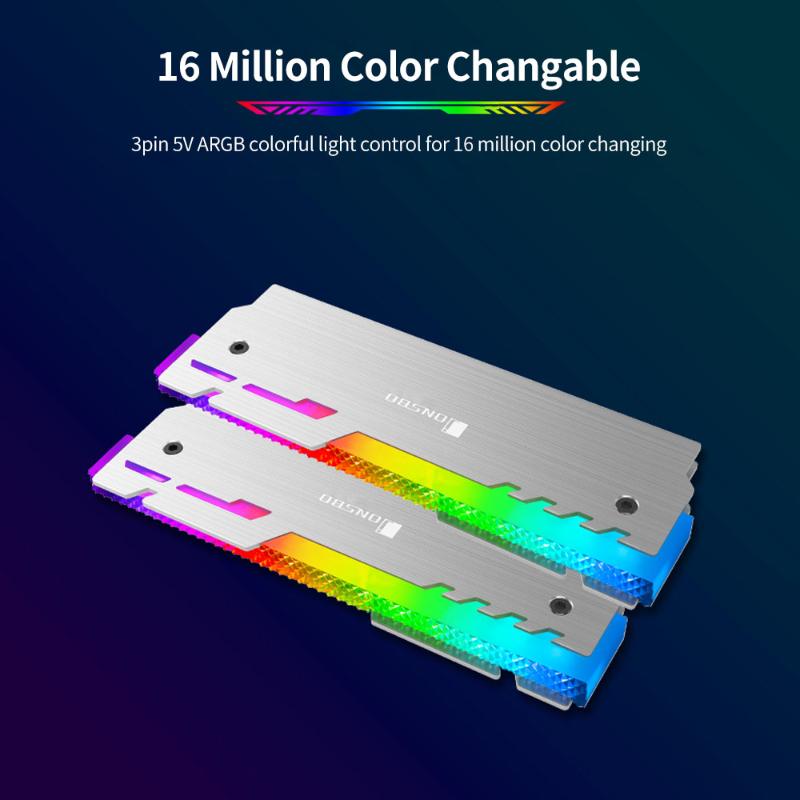 

JONSBO NC-3 Desktop Memory Heatsink Cooler Shell 5V ARGB Light 2pcs Magnalium Heat Sink Cooling Vest