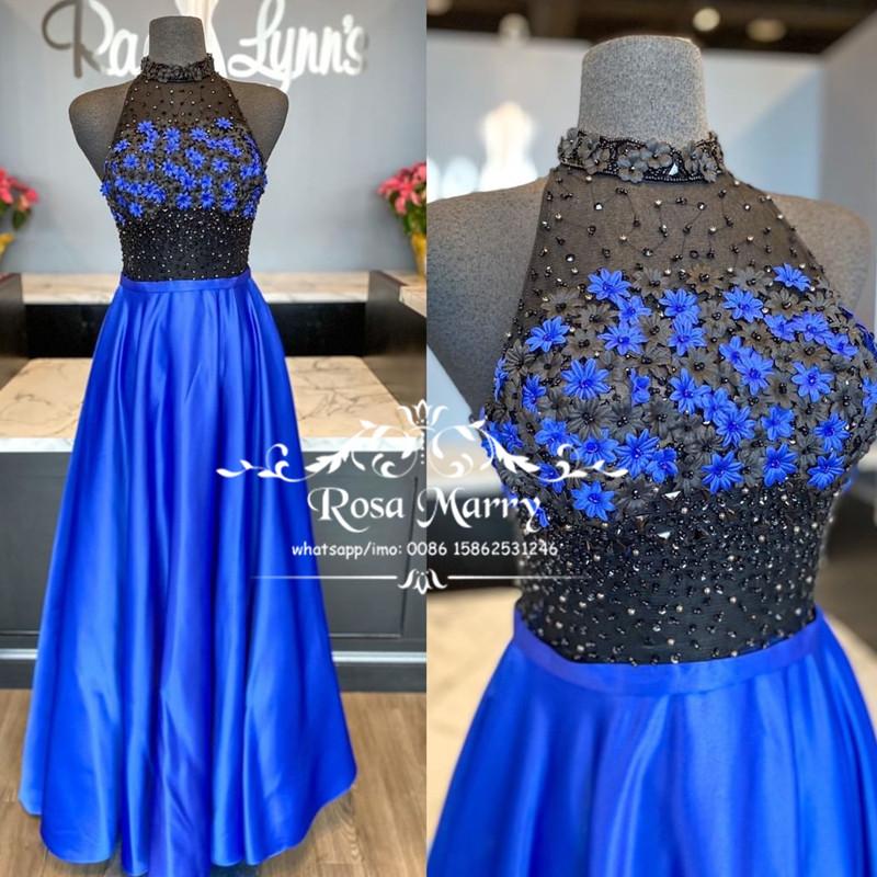 

Sparkly Royal Blue Black Cheap Prom Dresses 2K20 Plus Size 3D Floral Sequined Beaded Long Satin 2020 vestido de fiesta de Noche, Beige