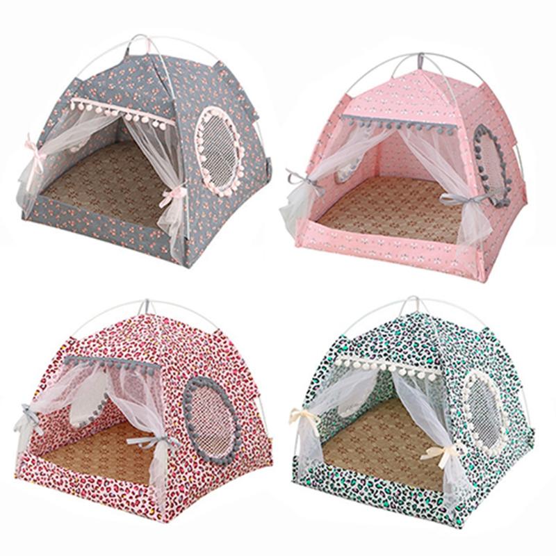 

Summer Pet Bed with Cushion Dog Cat Sleeping House Detachable Cleaning Pet House Medium Small Dog Bed Portable Tent Kennel