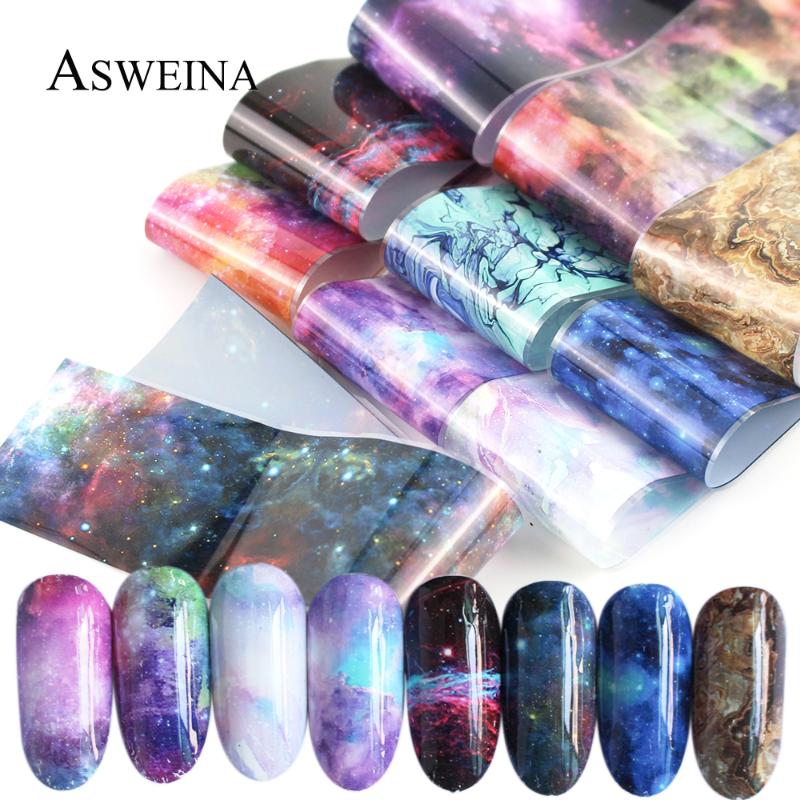 

10pcs Nail Foil Set Holographic Stary Sky Transfer Stickers Mix Designs Charms Manicure Decals DTY Nail Decoration