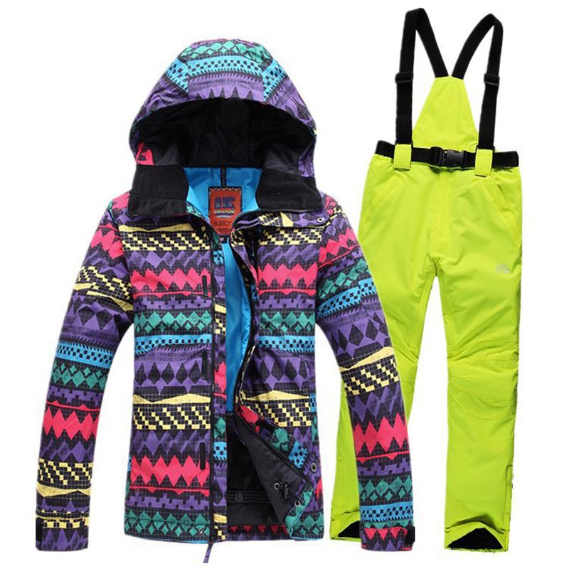 

12 colors 2020 womens ski suits jackets colorful wave pattern Waterproof Windproof Breathable snowboard sets skiing