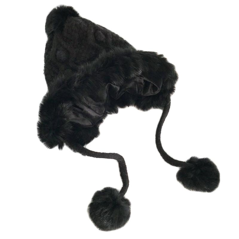 

Beanie/Skull Caps Women Winter Chunky Knit Contrast Color Beanie Hat Letters Embroidery Thick Plush Lined Cute Pompom Earflap Trapper Cap Ea, White