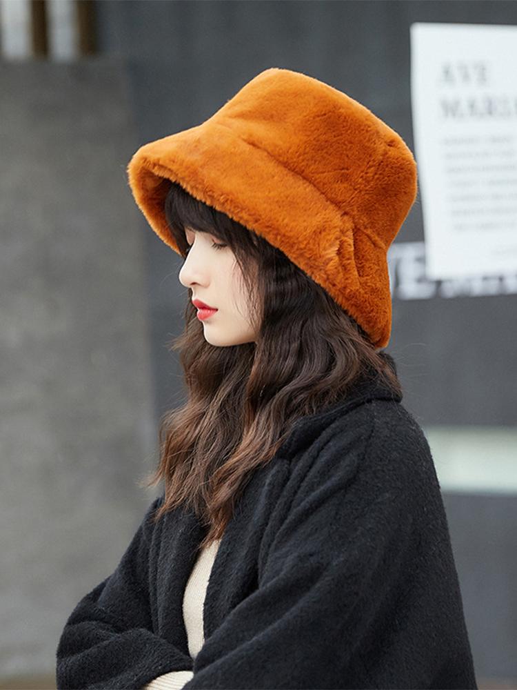 

Little hat Fisherman's Hat Women's Autumn and Winter Plush Korean Casual Fashion Thick Grass Warm, White