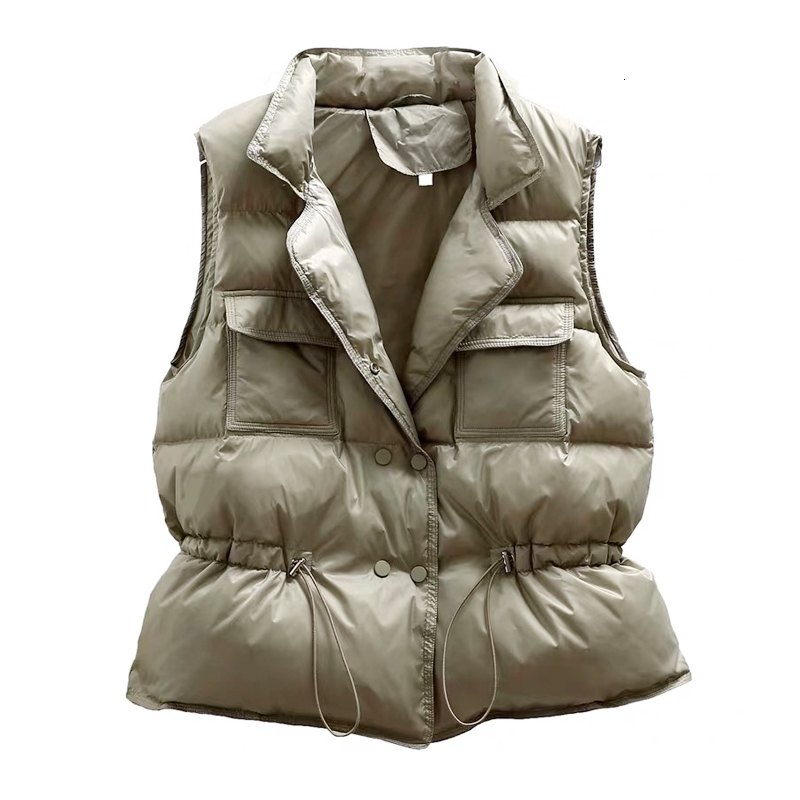 

2021 New Arrival Fine Down Vest Short Korean Version Anti Season Female Waist Fashion Work Done with Women' Autumn Jacket Tools A7AG, Green