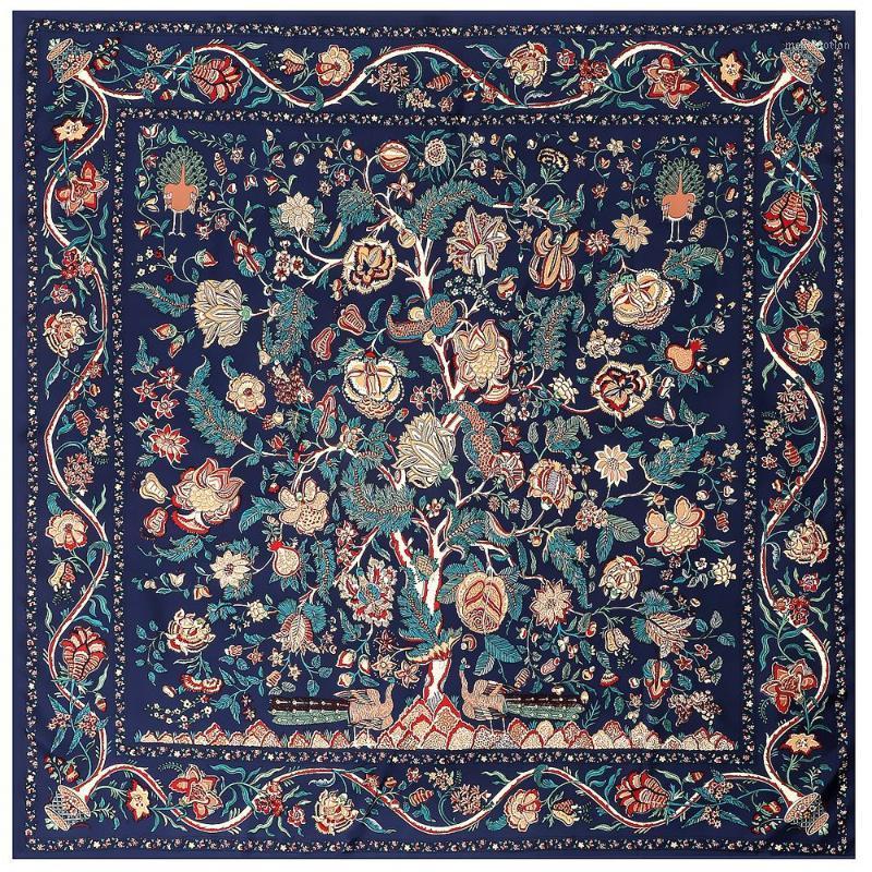 

100% Silk Scarf Women Large Shawls Desire Tree Print Stoles Square Bandana Luxury Kerchief Scarf Female Foulards 130CM1