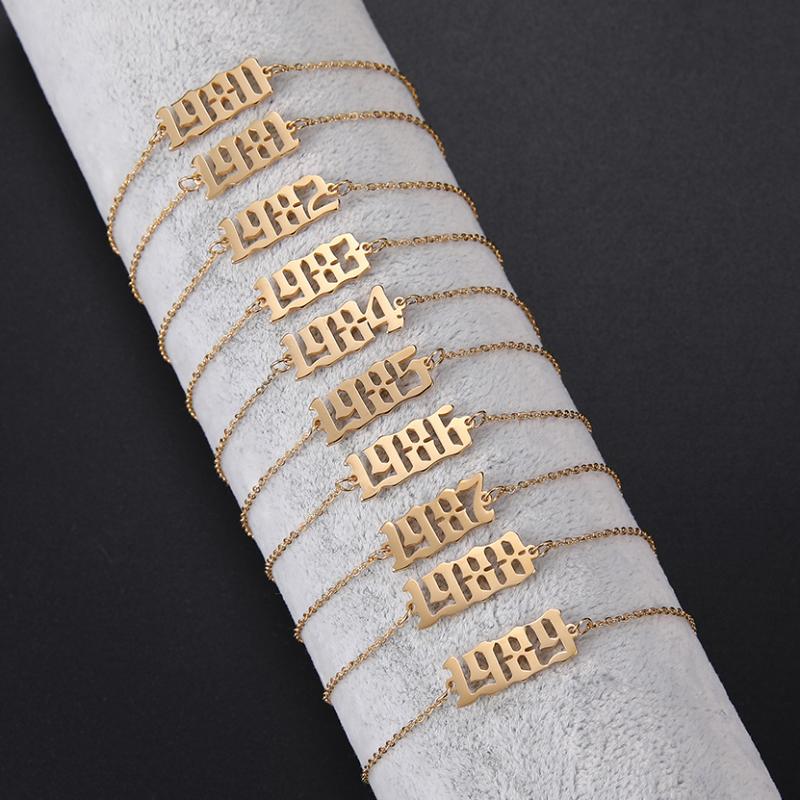 

Charm Bracelets Teamer Stainless Steel Bracelet Birth Year Number For Women Men Fashion Jewelry 1980-2021 Birthday Gifts