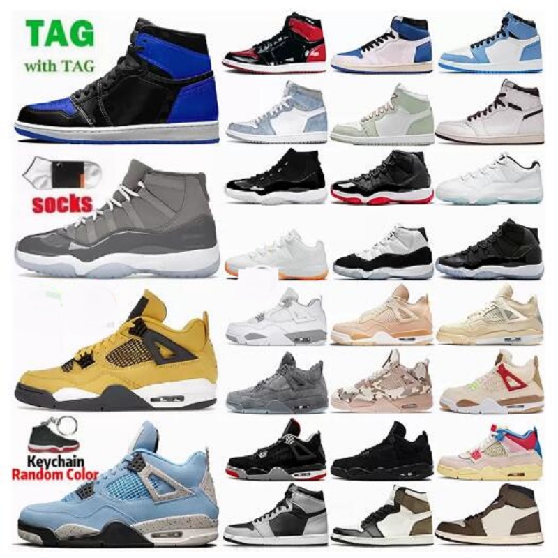 

Tech White Oreo 4 4S Basketball Shoes Black Cat Lightning Jumpman 1 1s Patent Royal University Blue High Dark Mocha Mens Womens 11 11s Cool Grey OG Sneakers Trainers, # 5