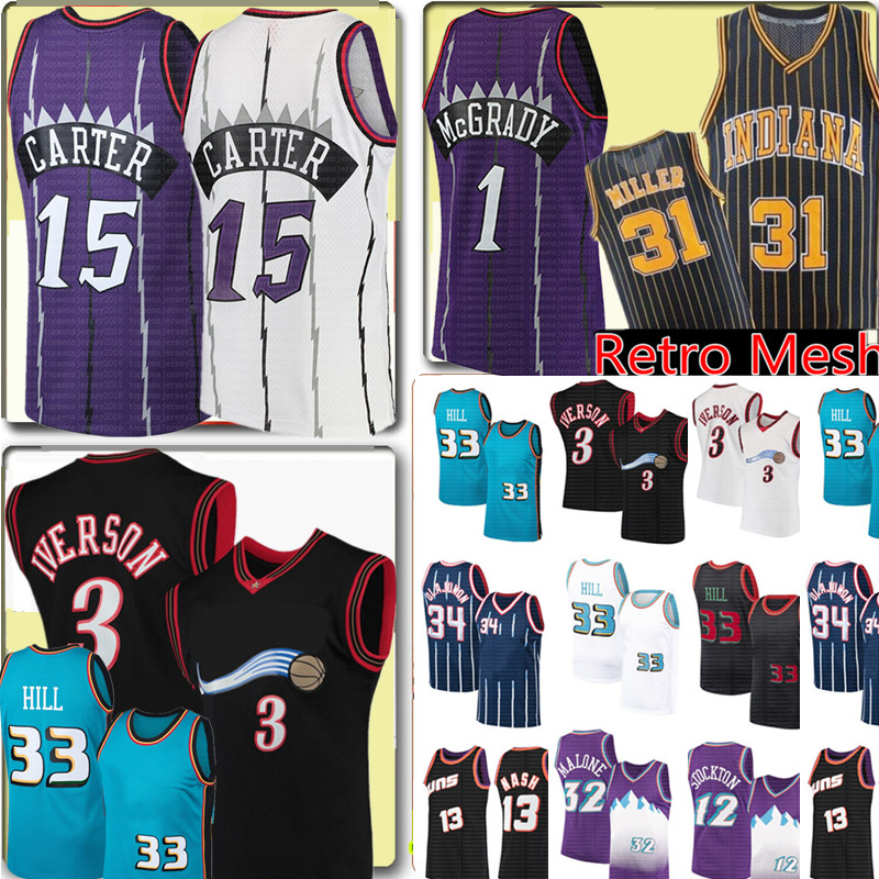 

Retro Mesh Vince 15 Carter Allen 3 Iverson Jersey Grant 33 Hill Tracy 1 McGrady Reggie 31 Miller John 12 Stockton Basketball Jerseys