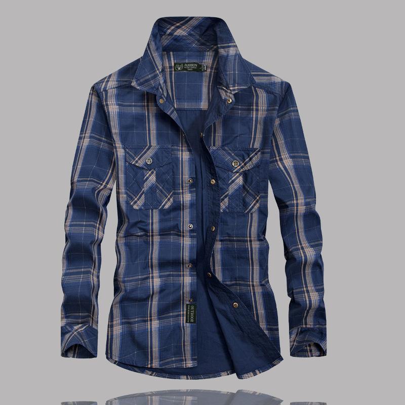 

Plus size 5XL 100% Cotton Plaid Shirt Men Spring Autumn Casual Business Long Sleeve Shirt Men Streetwear Camisa Social Masculina, Khaki