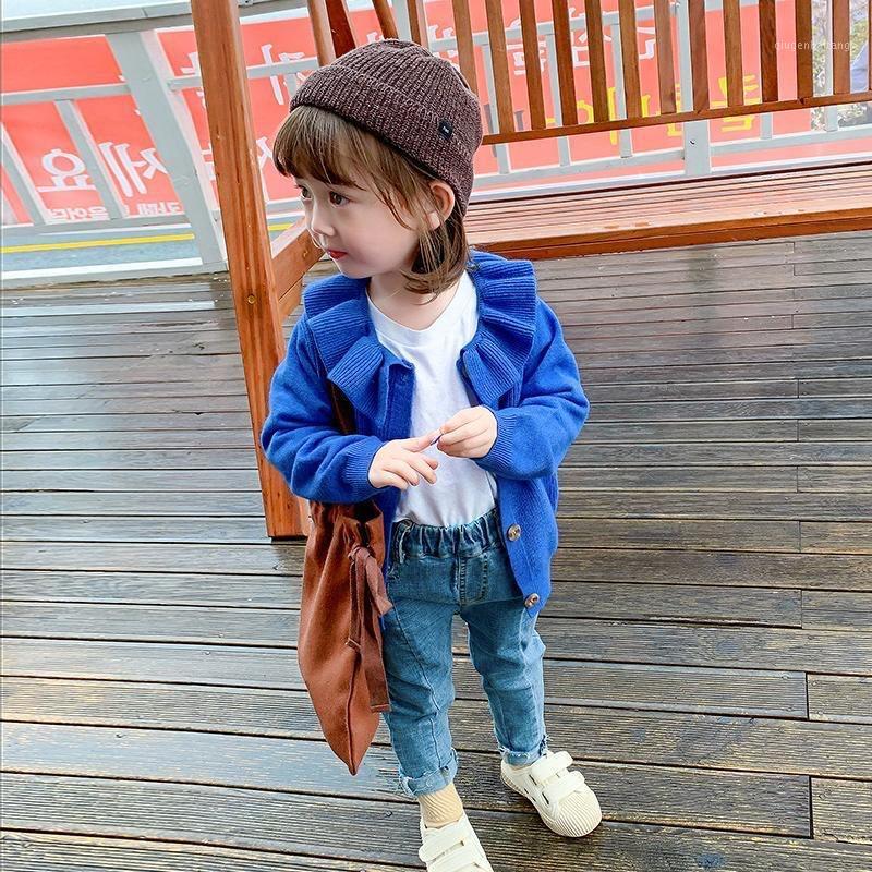 

2020 Autumn Spring Sweaters Children's Clothing Girl Jackets Toddler Girls Ruffled Collar Coat Bule Khaki Coat Long Sleeve Tops1