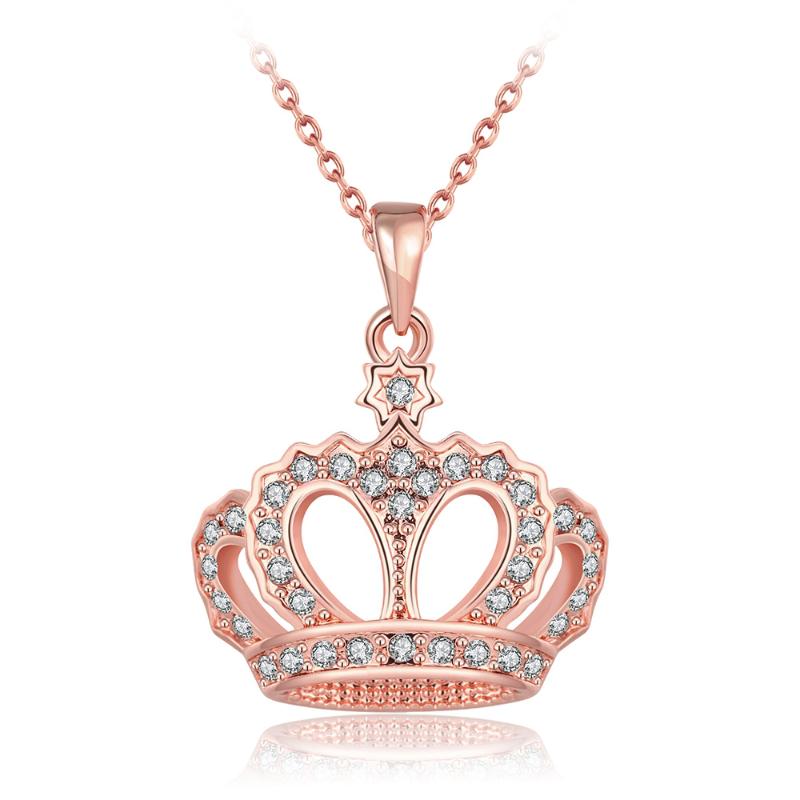 

Deelan Fashion For Women Crown Charm Street Trailer Necklace Girl Rose Gold Color Austrian Crystal Necklace