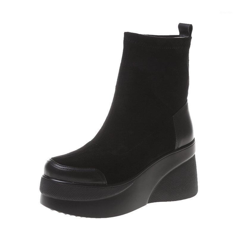 

Autumn Long Boots Women Shoes Woman Boots Fashion Round toe Ankle 2021 Winter Elastic Black Comfortable Botas1