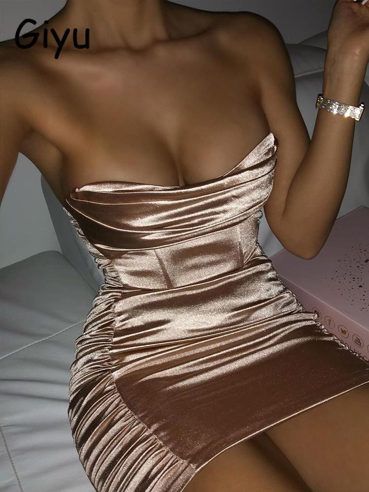 

Giyu Sexy Ruched Satin Dress Woman Bodycon Club Party Mini Dresses Autumn Summer Elegant Backless Short Vestidos Women Clothing, Purple