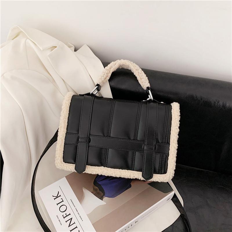 

Bag women's 2021 new fashion versatile Plush bag lamb hair personalized One Shoulder Messenger, Black
