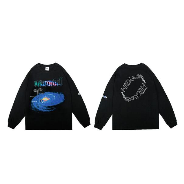

Hip Hop Oversized T-shirt Men Streetwear Print Long Sleeve T-shirt Cotton Autumn Loose Tops Tees Oversize, White