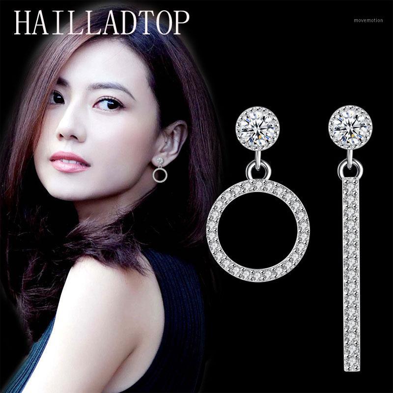 

Round Linear Geometric Earrings Feminine Long Zirconia Tassel Eardrop Crystal Silvering Earrings Trendy Asymmetric Earring Gift1