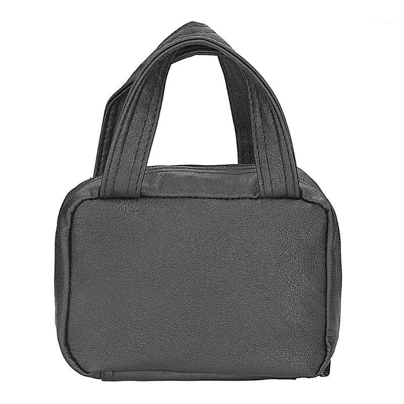 

Student Large Capacity Portable Carrying Bag Bible Zipper Closure PU Leather Handbag Storage Daily Protective Durable Square1, Black