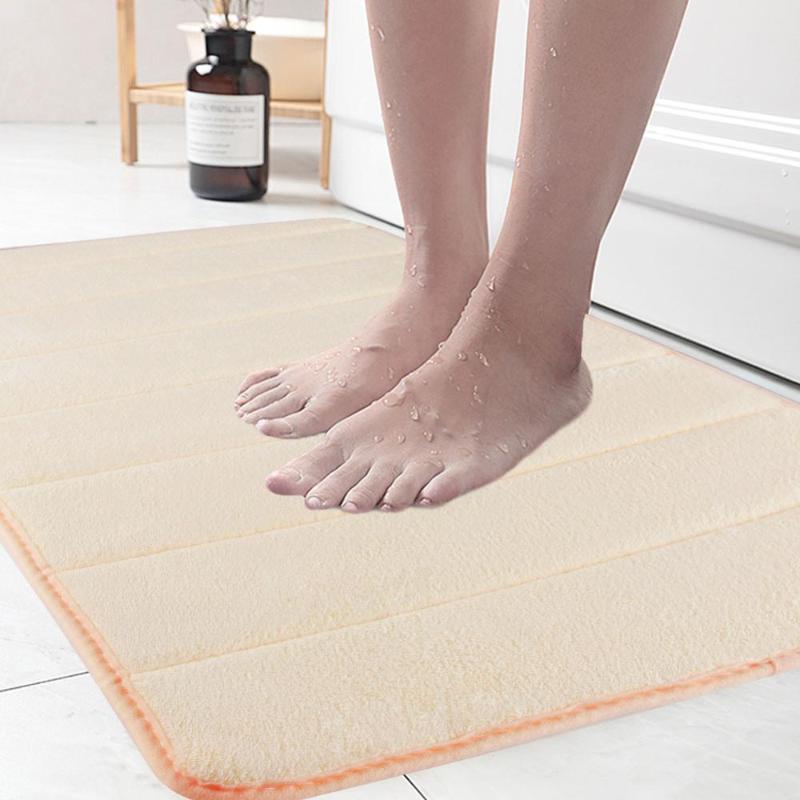 

Cream Coral Velvet Bath Mats Non-slip Bathroom Mats Home Floor Toilet Absorbent Carpets Soft Memory Foam Bath Rug
