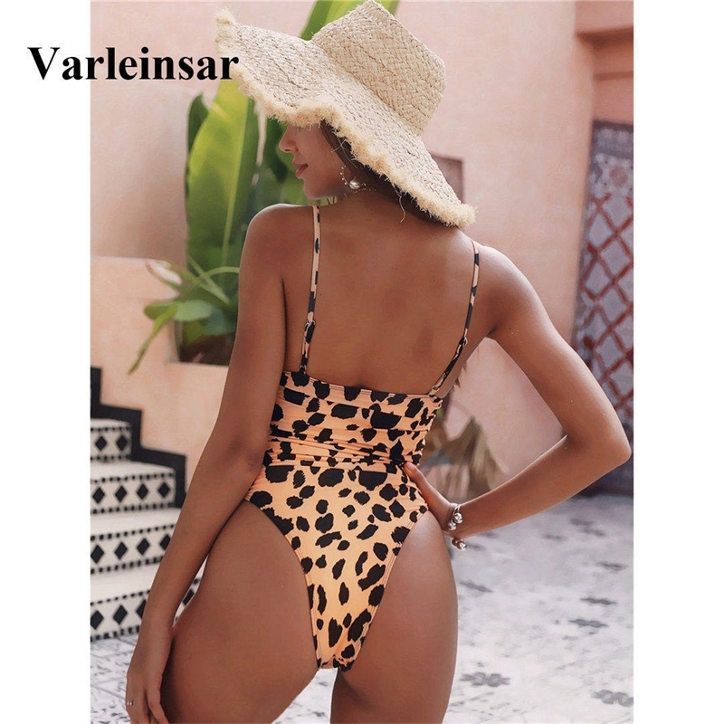 

New Sexy High Cut Leopard Push Up Bra One Piece Swimsuit Female Swimwear Women Bather Bandeau Bathing Suit Swim Lady V1654 Y200824, White