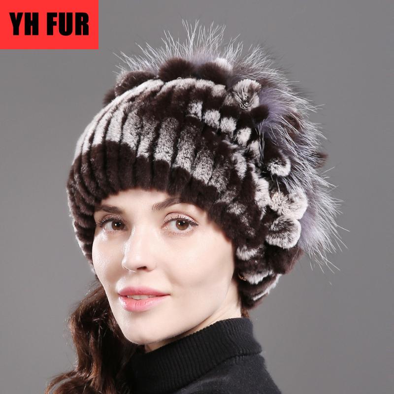 

Beanie/Skull Caps 2021 Style Real Genuine Rex Fur Cap Russia Winter Knitted Hat Women Warm, White