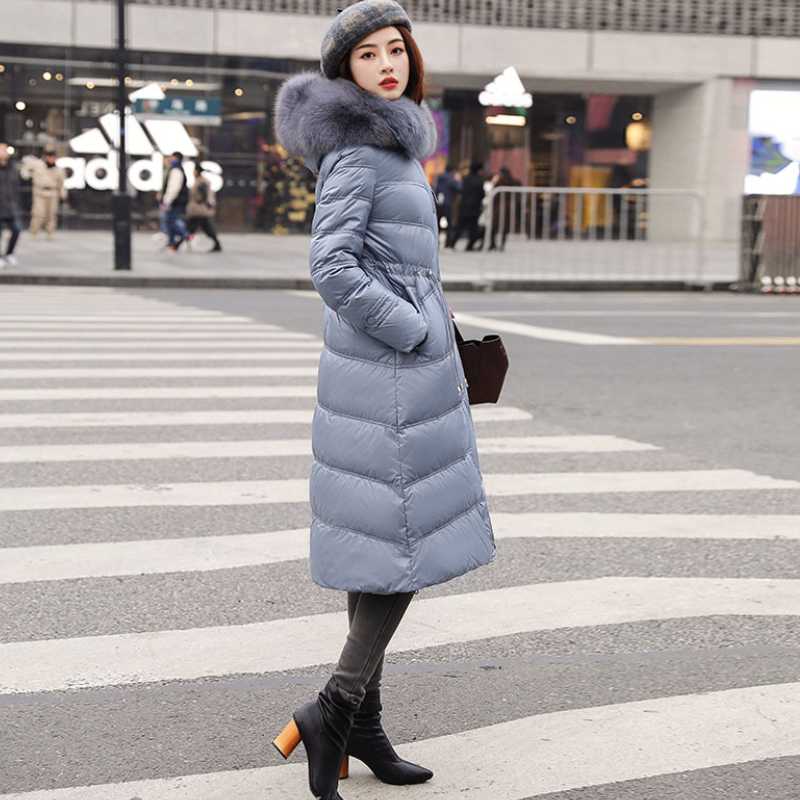 

2020 new style winter down jacket Korean version large fur collar female coat slim long style waist fashion women clothes, Simulation collar