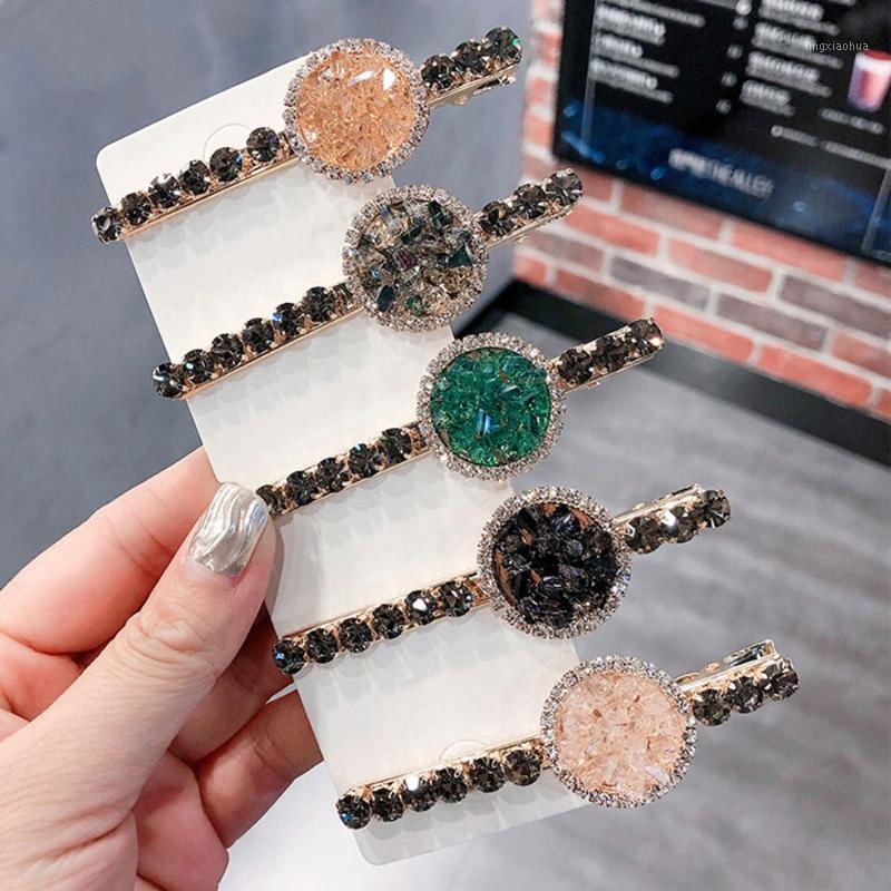 

Fashion Korea Crystal Rhinestones Hair Clips Girls Hairpins Geometric Round Hairgrip Women Barrette Crystal Hair Accessories Hot1, White