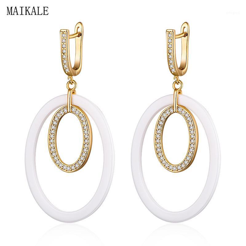

Dangle & Chandelier MAIKALE Simple Black White Ceramic Earrings For Women Cubic Zirconia Gold Circle Drop Earing Fashion Jewelry1
