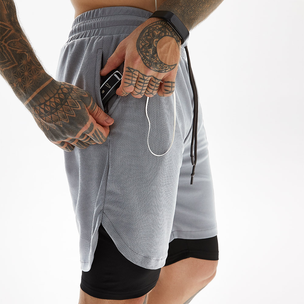 

Men's Running Shorts Mens 2 in 1 Sports Shorts Mens Gym Fitness Bodybuilding Jogging Running Sports Pocket Sweatpants Drawstring, Light grey-10