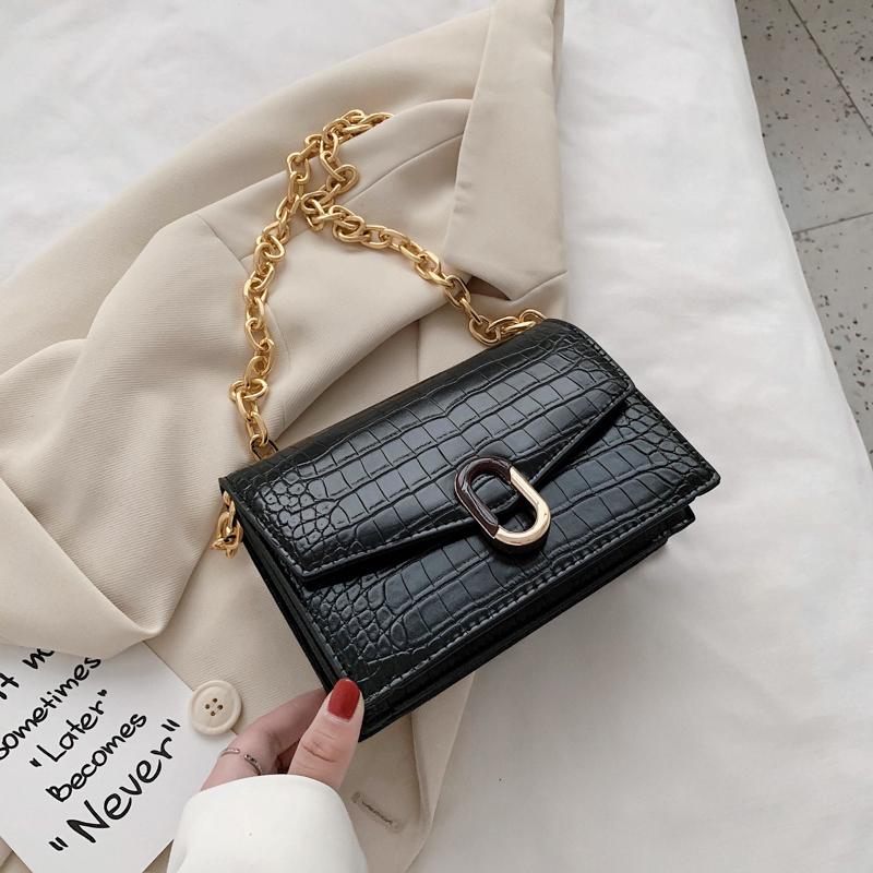 

2021 Summer Solid Crocodile Chain Shoulder Messenger Bag Crossbody Bags for Women Bolsos Para Mujer Purses and Handbags, Black