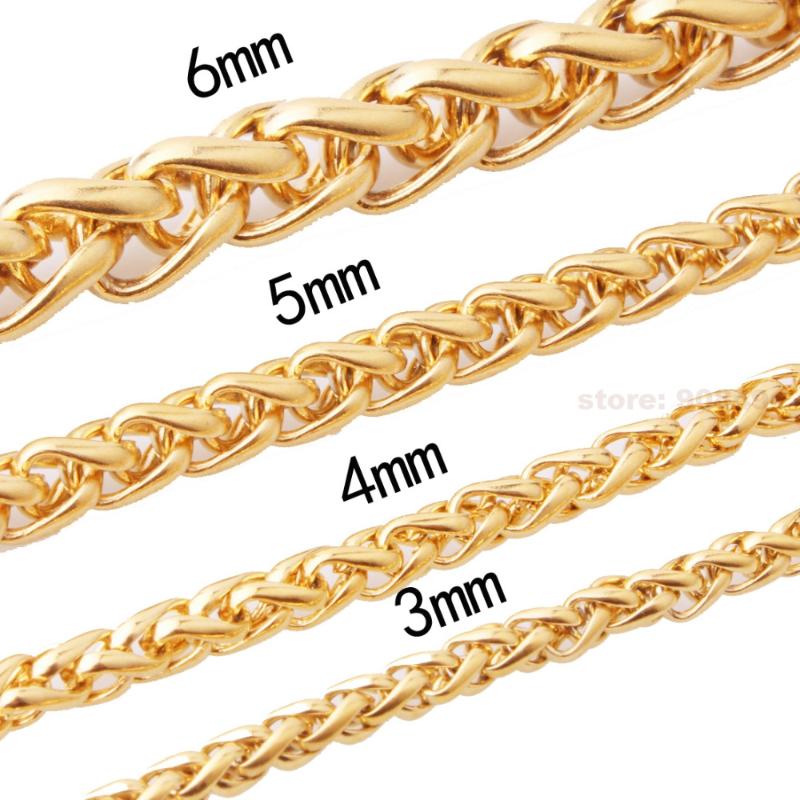 

3/4/5/6mm 18in-40in Hot Sell Mens Gold Stainless Steel Wheat Chain Link Necklace Suit for Match Pendant