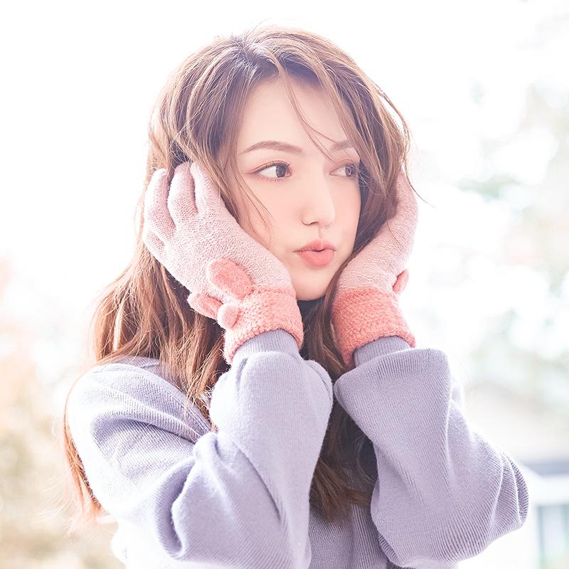 

Five Fingers Gloves Knitted Ladies Autumn And Winter Wool Plus Velvet Touch Screen Outdoor Warmth Riding Korean Cute Guantes Gym Patchwork