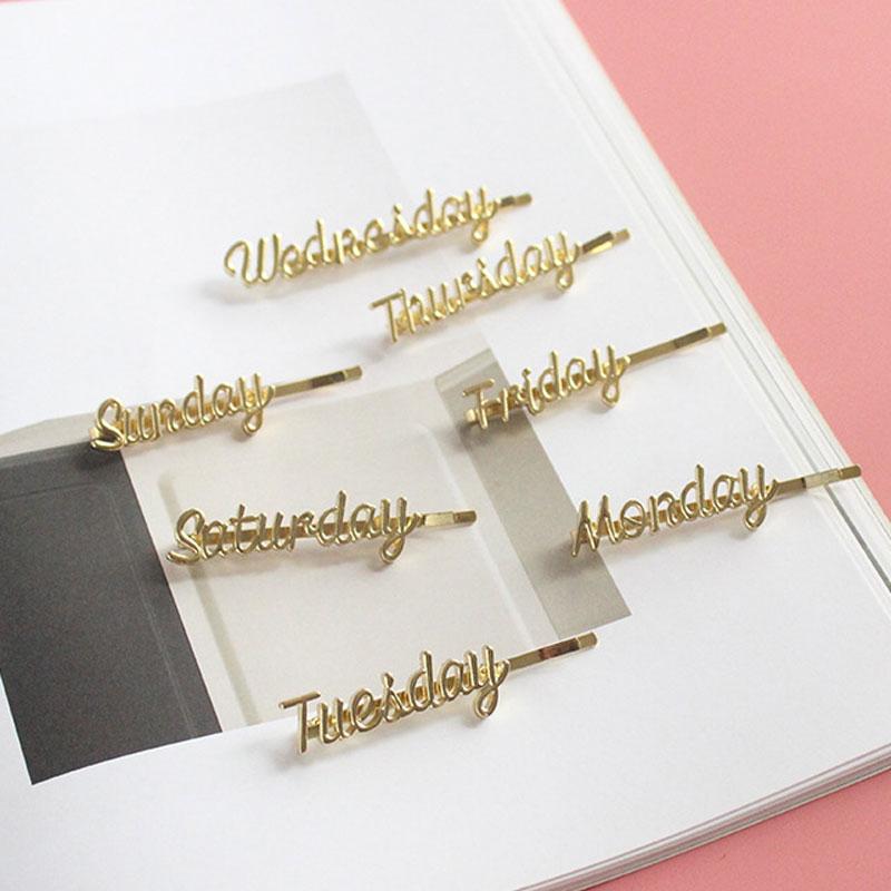 

Girl Hair Clip Letter Alloy Hairpin Monday Friday Sunday Hairgrips Party Headwear Fashion Hair Accessories for Women